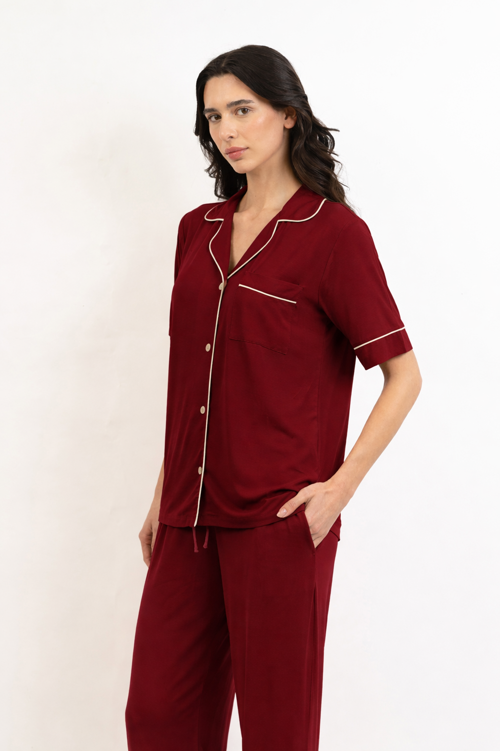 Women’s Bamboo short  sleeves Pajama Set-Merlot