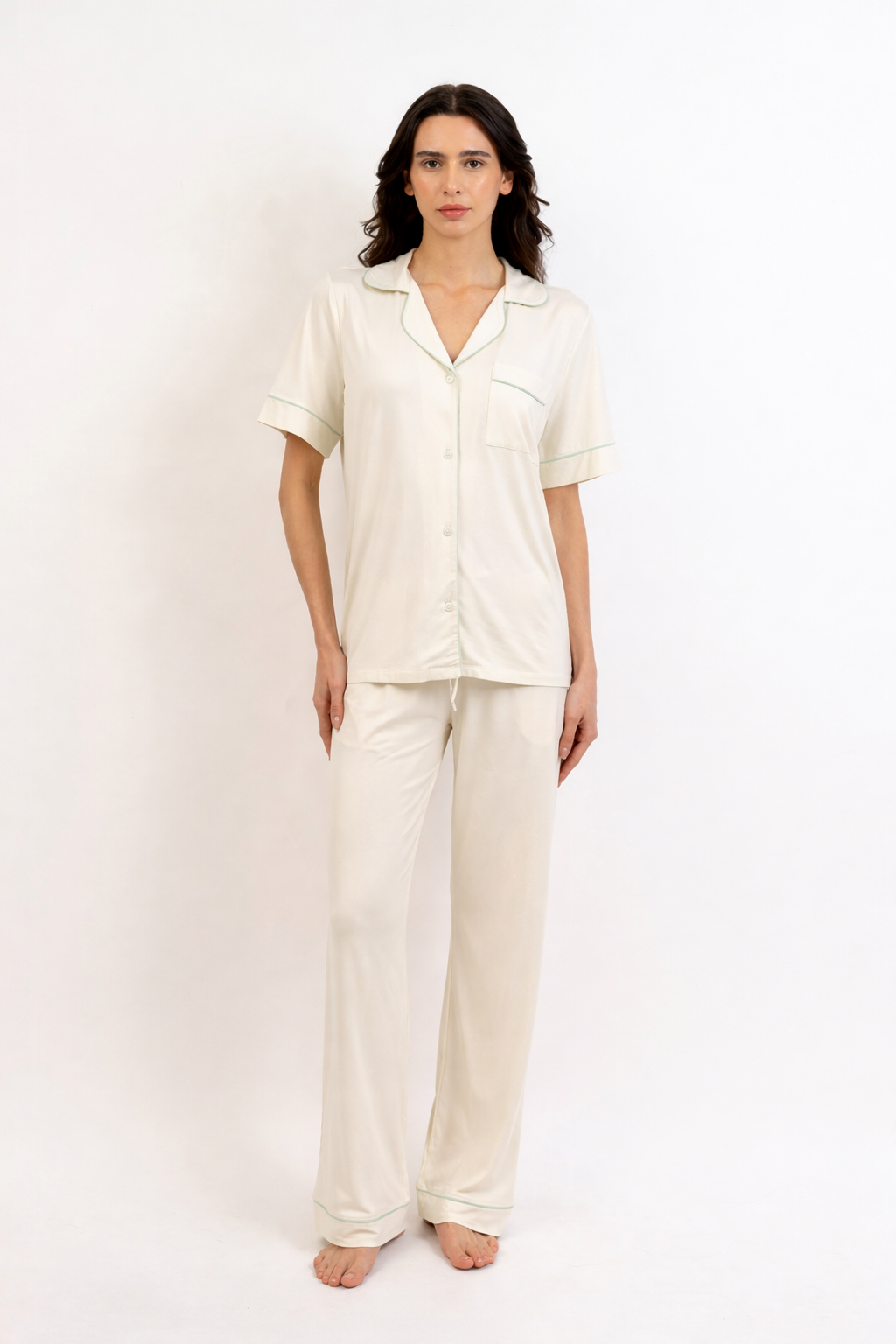 Women’s Bamboo short  sleeves Pajama Set-Cream