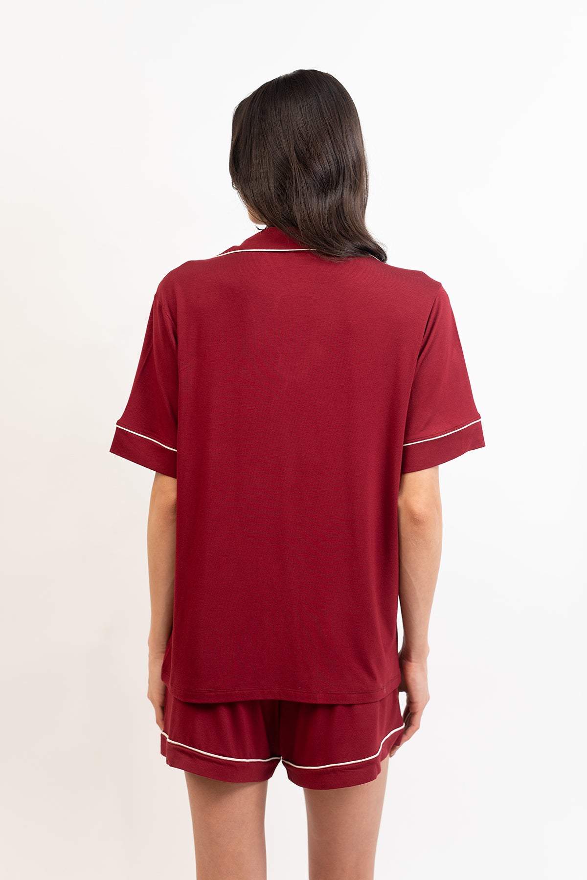 Women’s Bamboo Short-Sleeve Pajama Short Set-Merlot