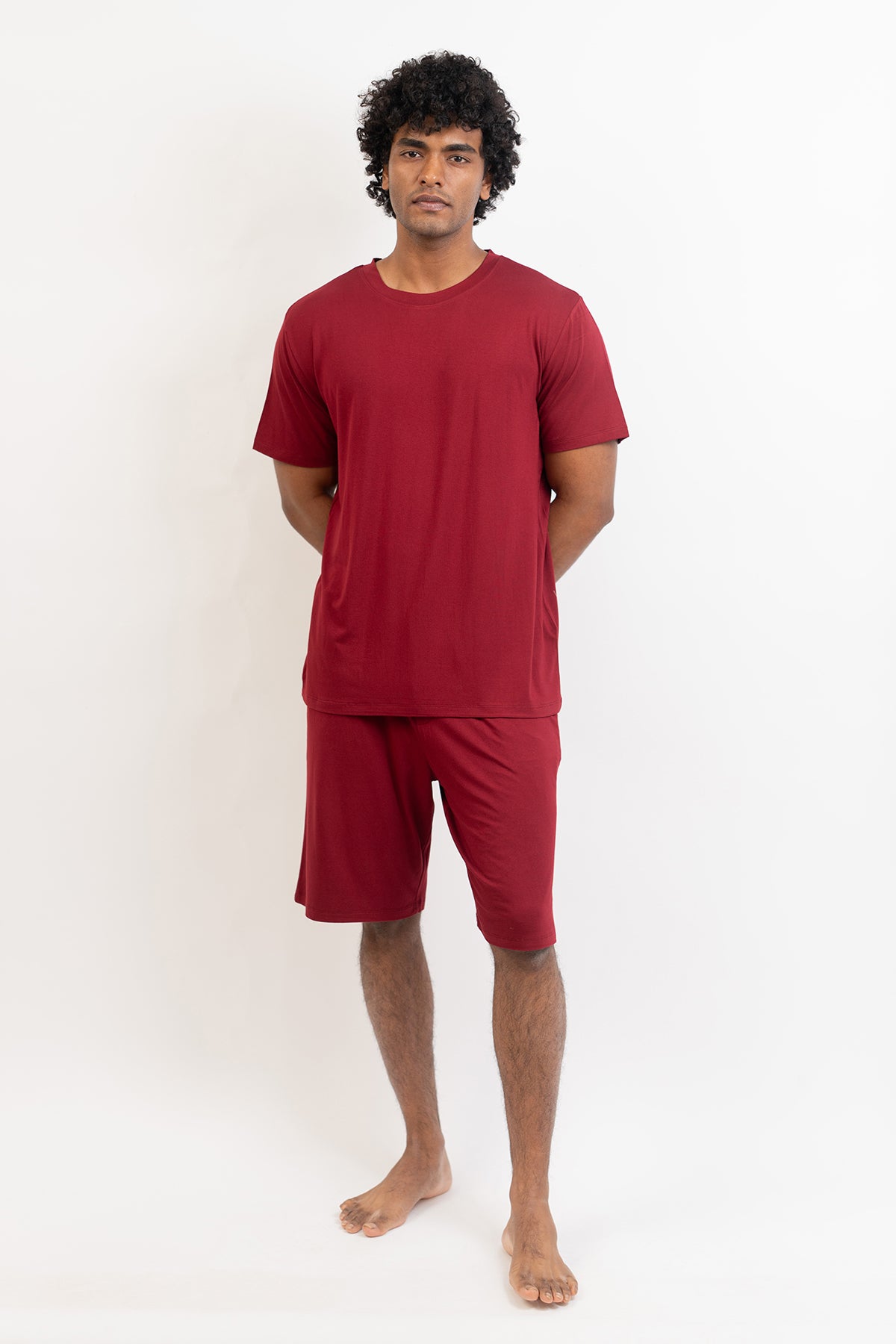 Men's short sleeves tee and shorts set-Merlot