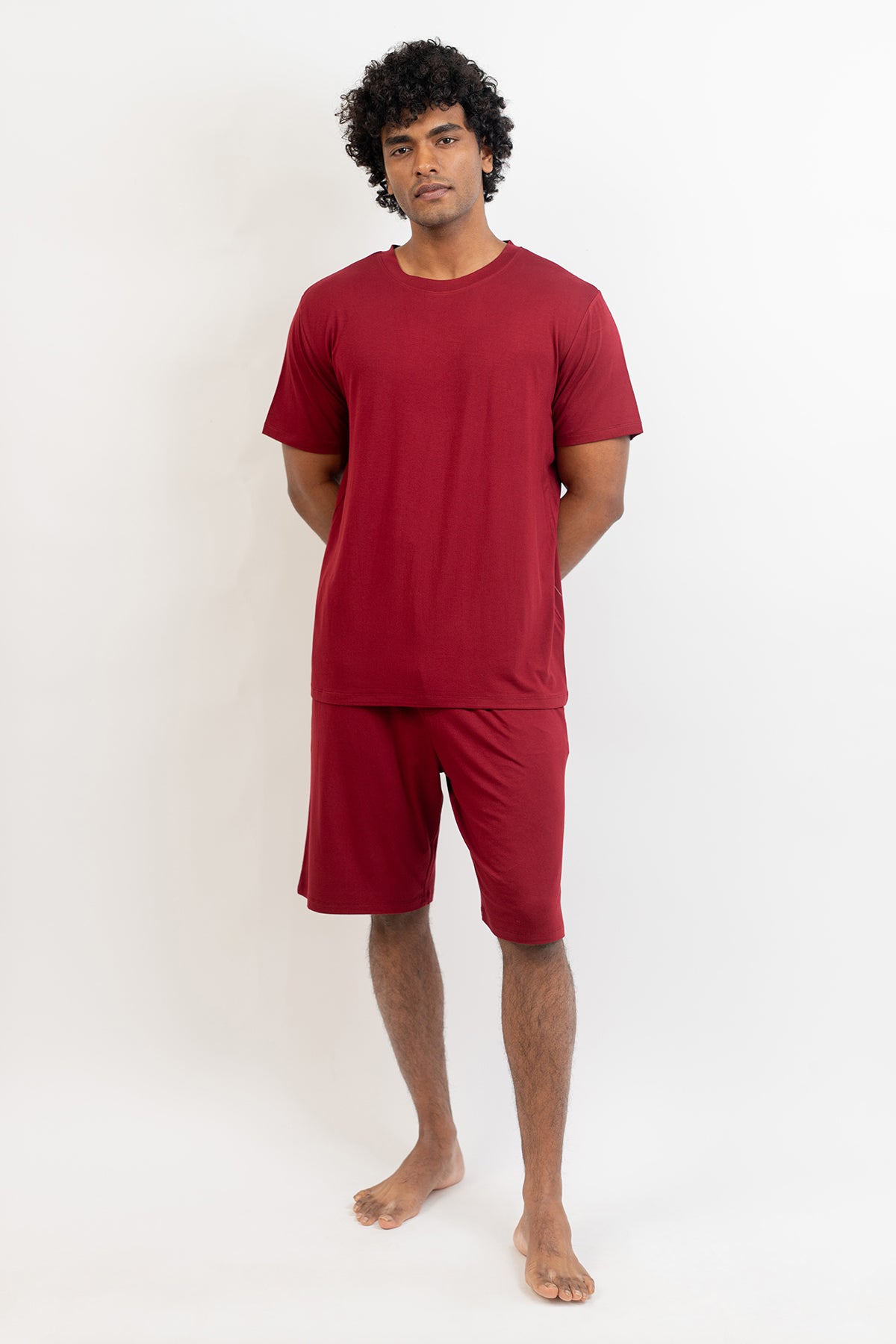 Men's short sleeves tee and shorts set-Merlot