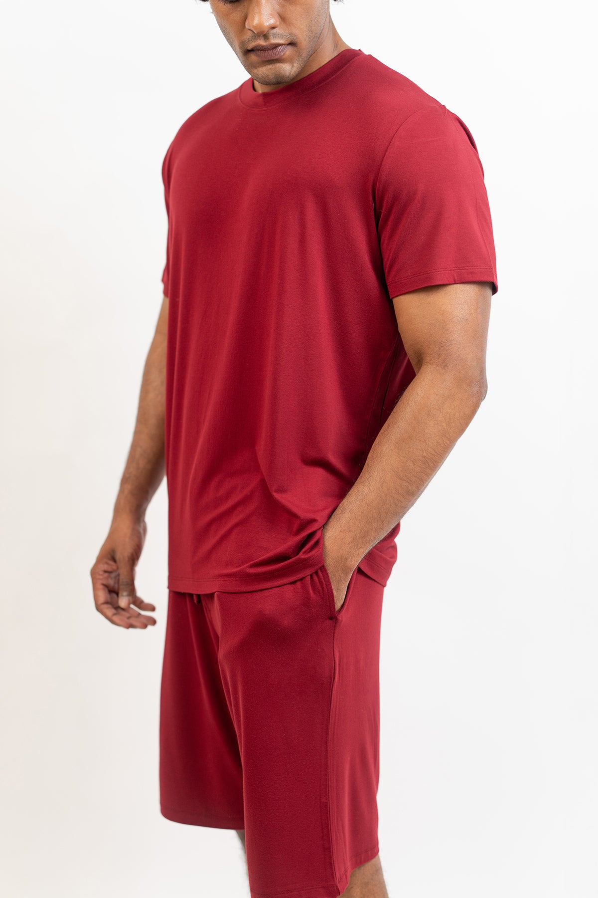 Men's short sleeves tee and shorts set-Merlot