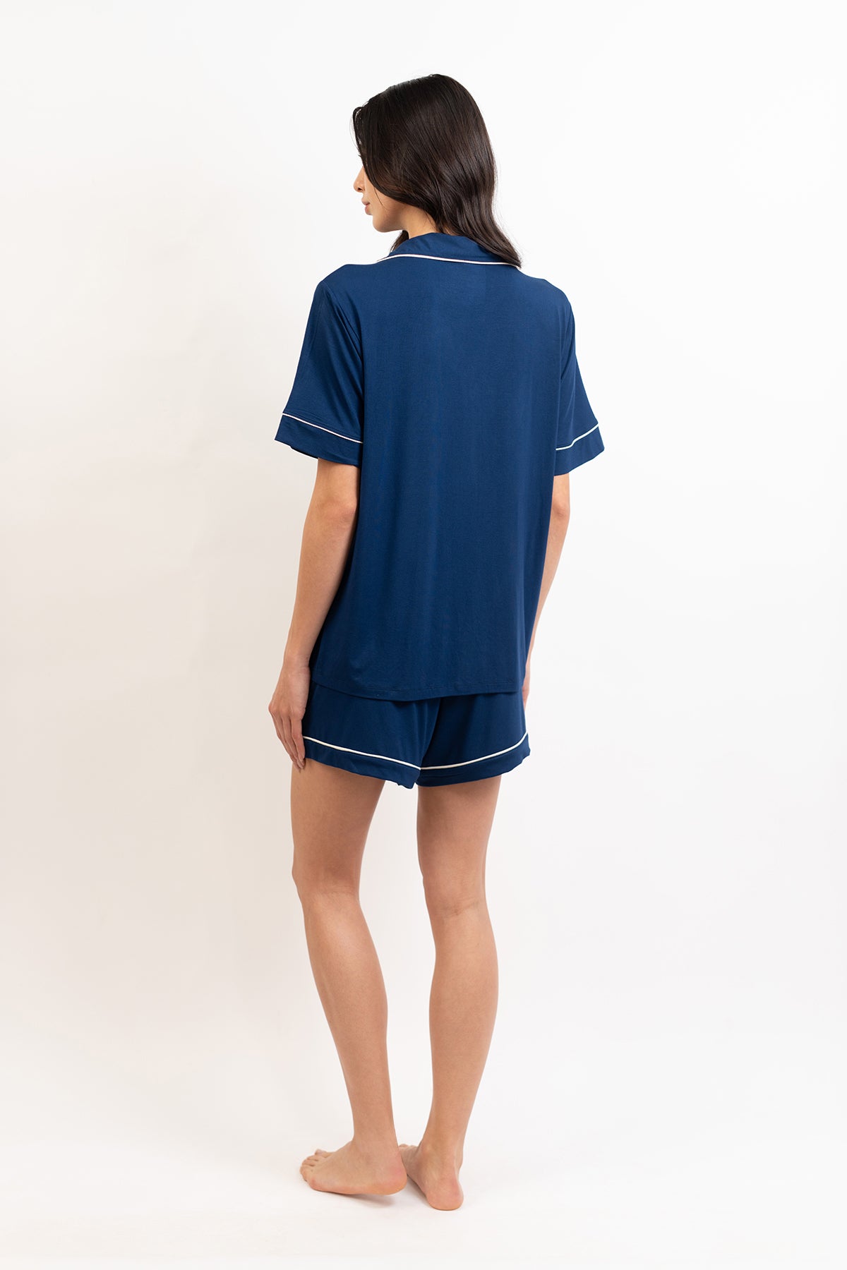 Women’s Bamboo Short-Sleeve Pajama Short Set-Navy