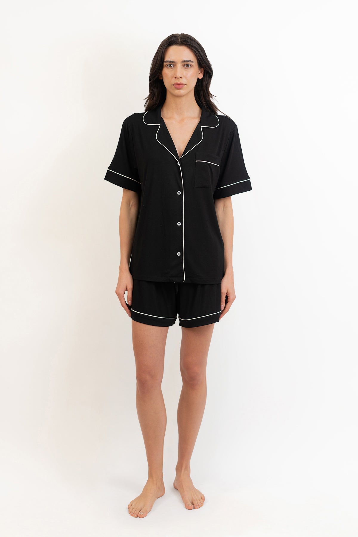 Women’s Bamboo Short-Sleeve Pajama Short Set-Midnight