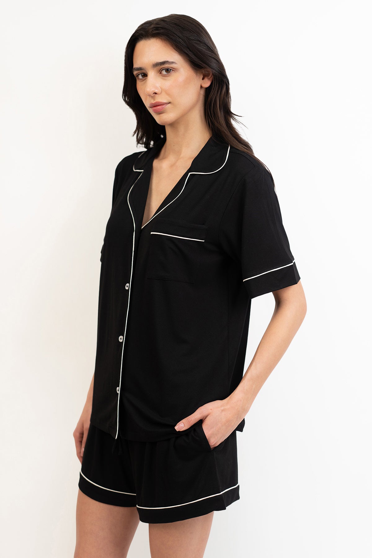 Women’s Bamboo Short-Sleeve Pajama Short Set-Midnight