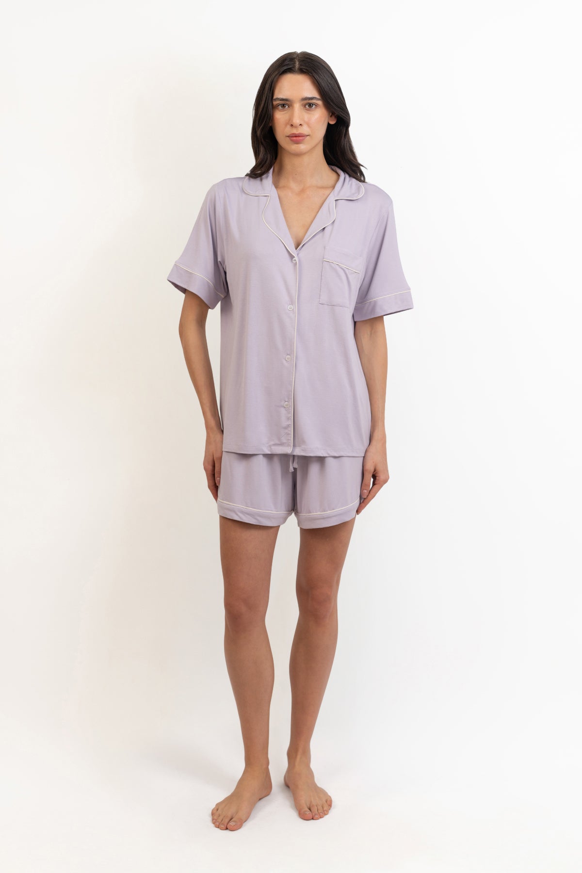 Women’s Bamboo Short-Sleeve Pajama Short Set-Purple