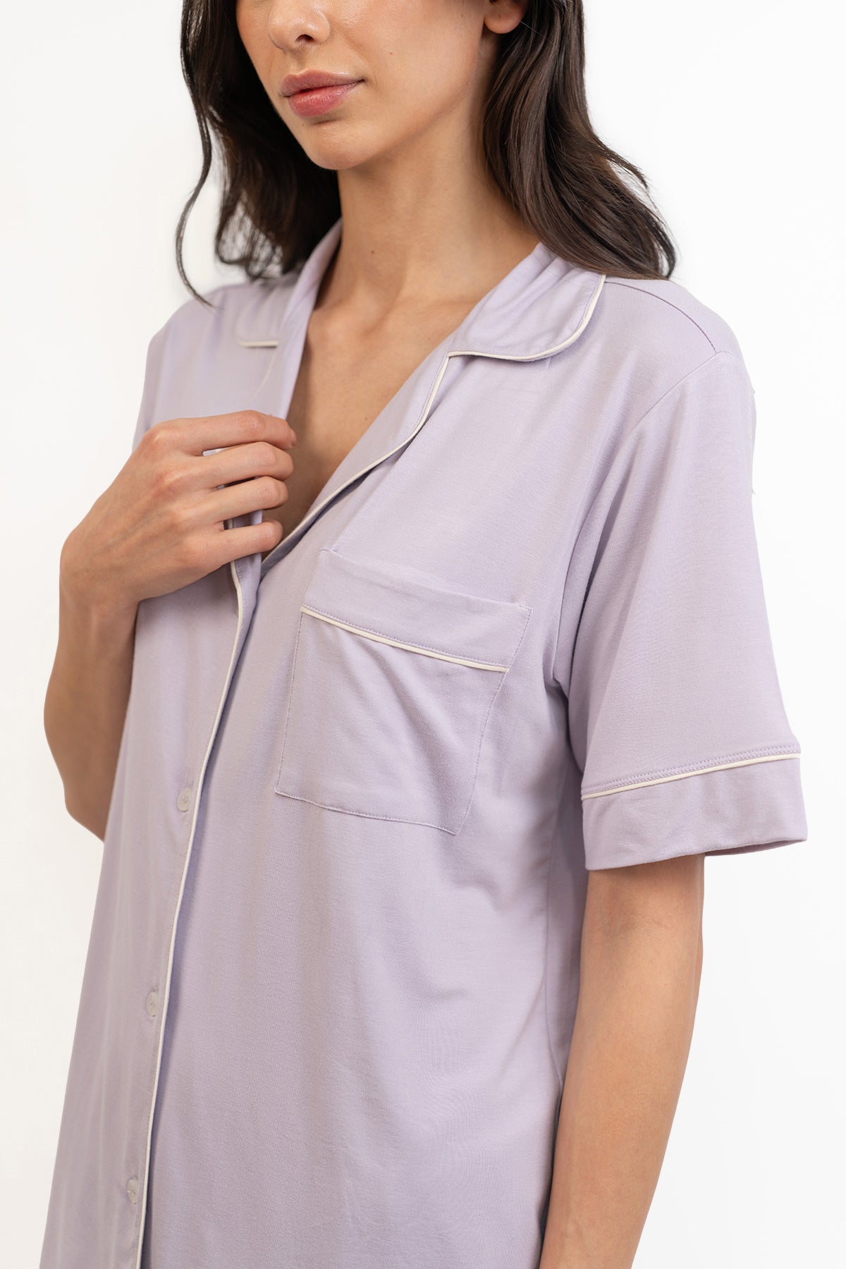 Women’s Bamboo Short-Sleeve Pajama Short Set-Purple