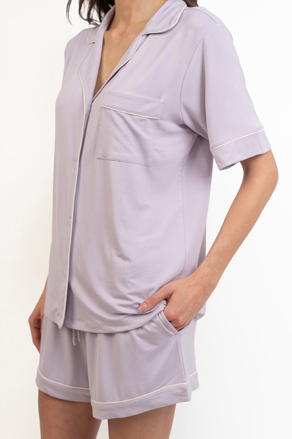Women’s Bamboo Short-Sleeve Pajama Short Set-Purple