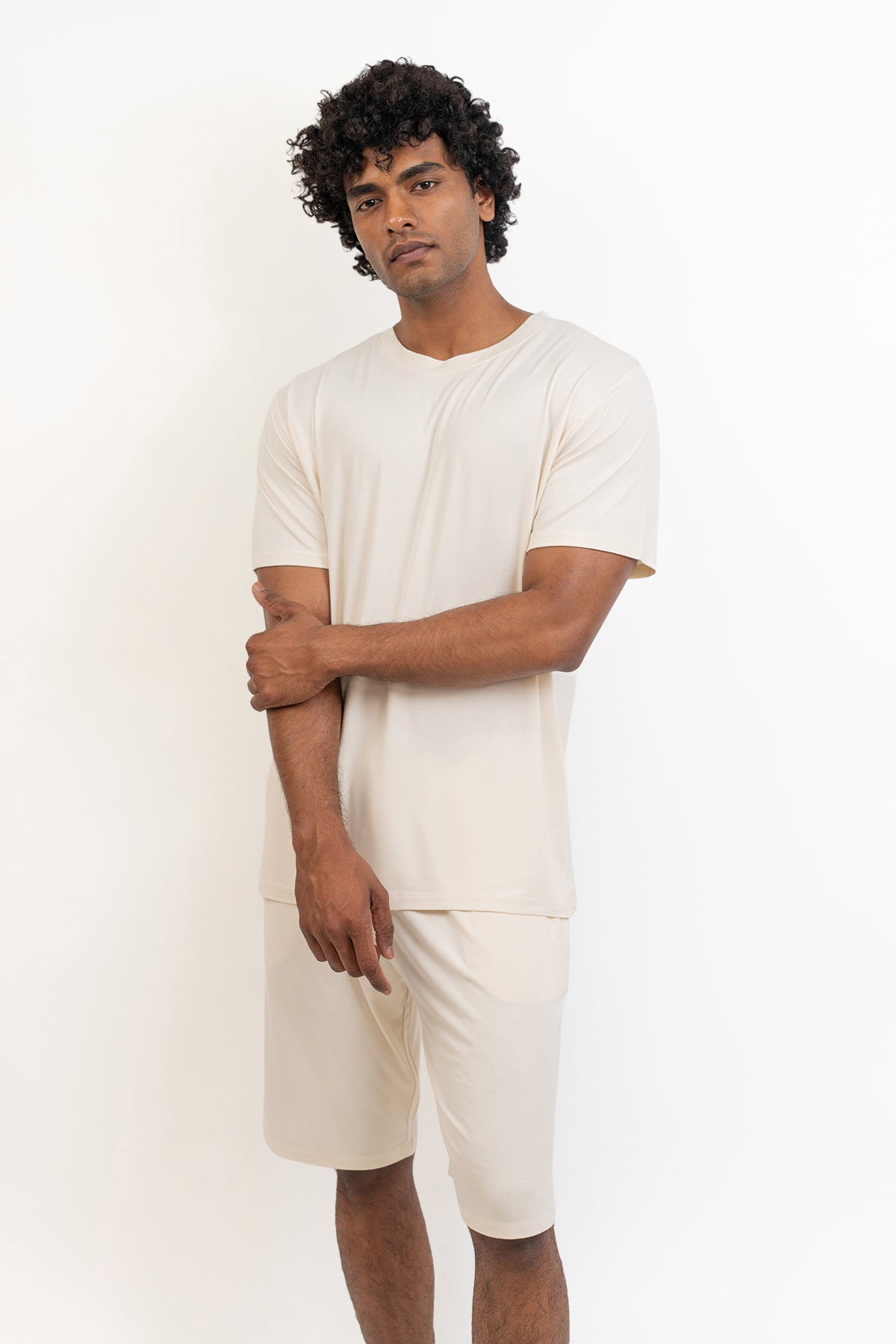 Men's short sleeves tee and shorts set-Cream