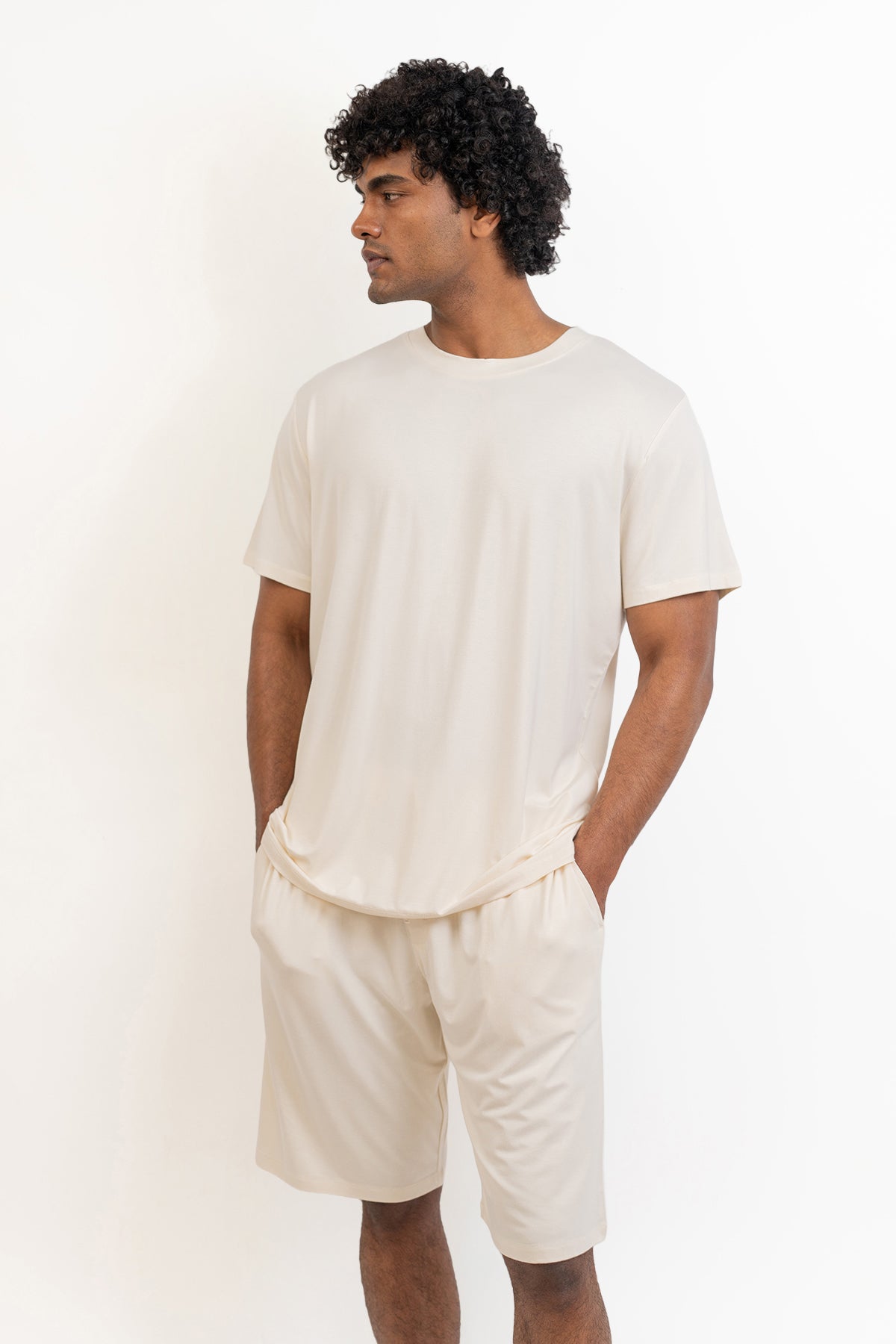 Men's short sleeves tee and shorts set-Cream