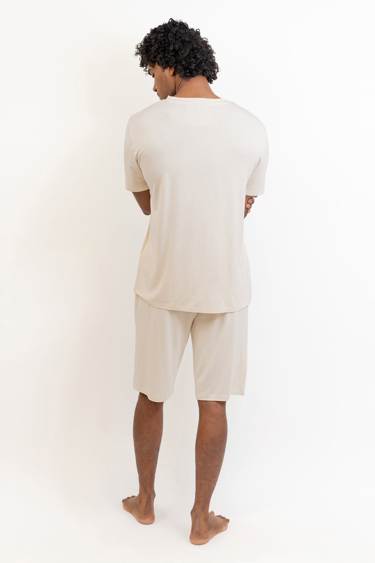 Men's short sleeves tee and shorts set-Cream