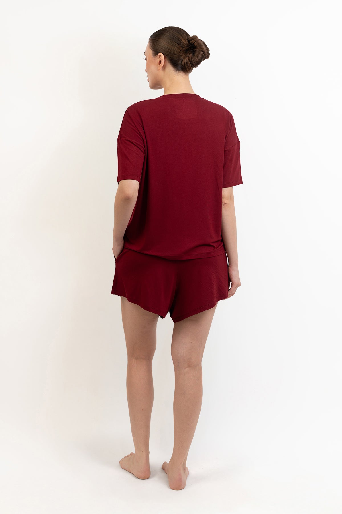 Women’s Bamboo Short-Sleeve Tee & lounge Short Set-Merlot