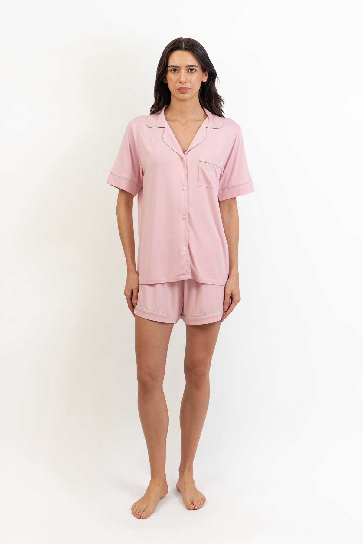 Women’s Bamboo Short-Sleeve Pajama Short Set-Pink