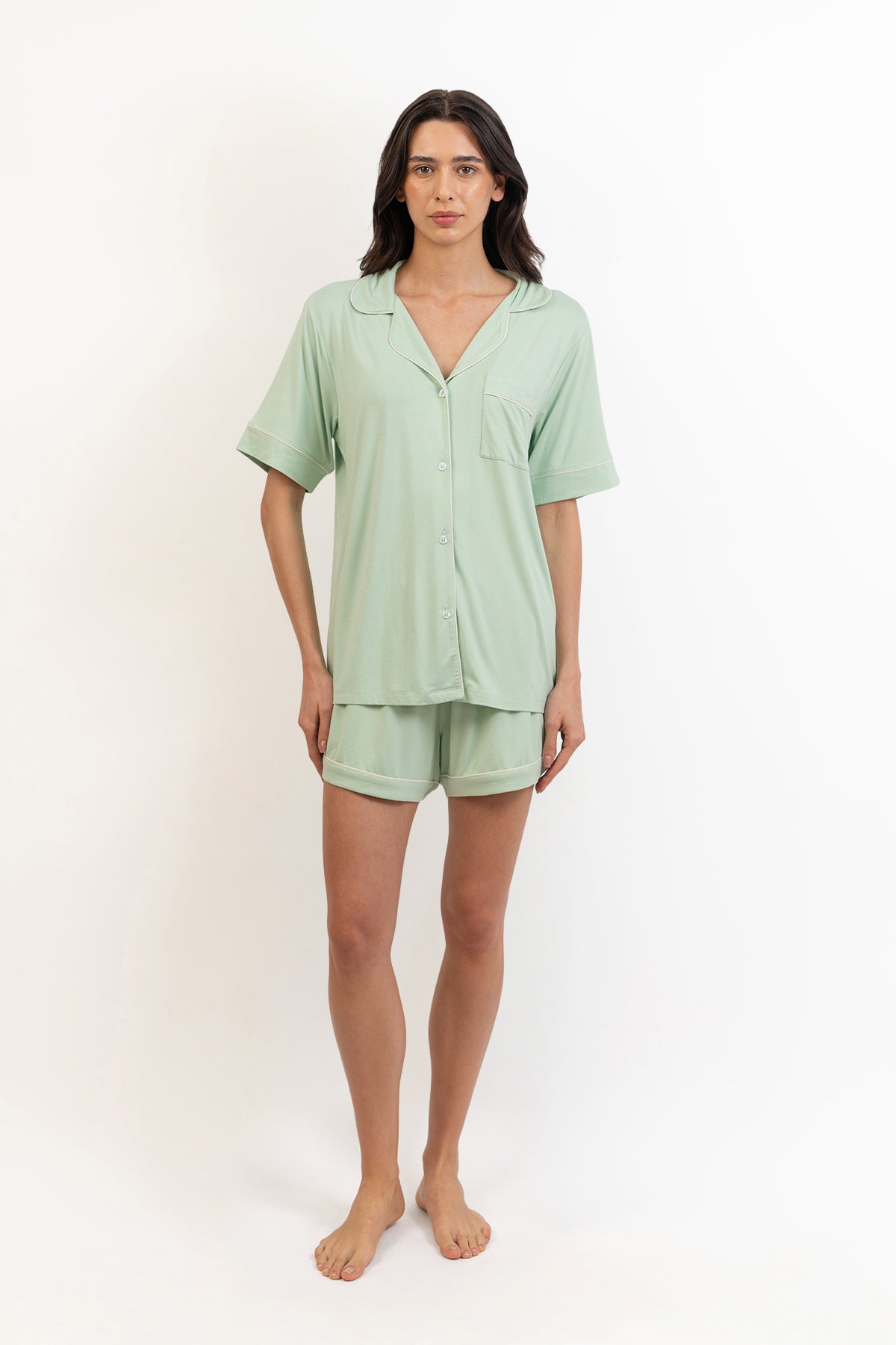 Women’s Bamboo Short-Sleeve Pajama Short Set-Bh Green