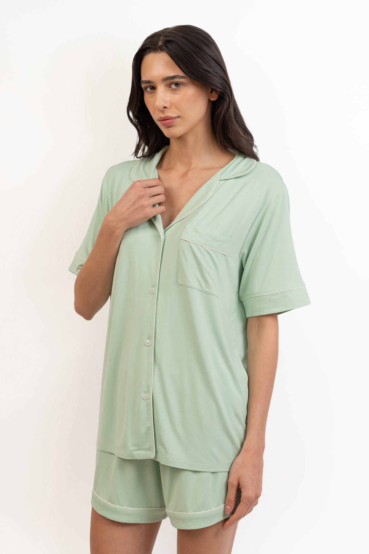 Women’s Bamboo Short-Sleeve Pajama Short Set-Bh Green