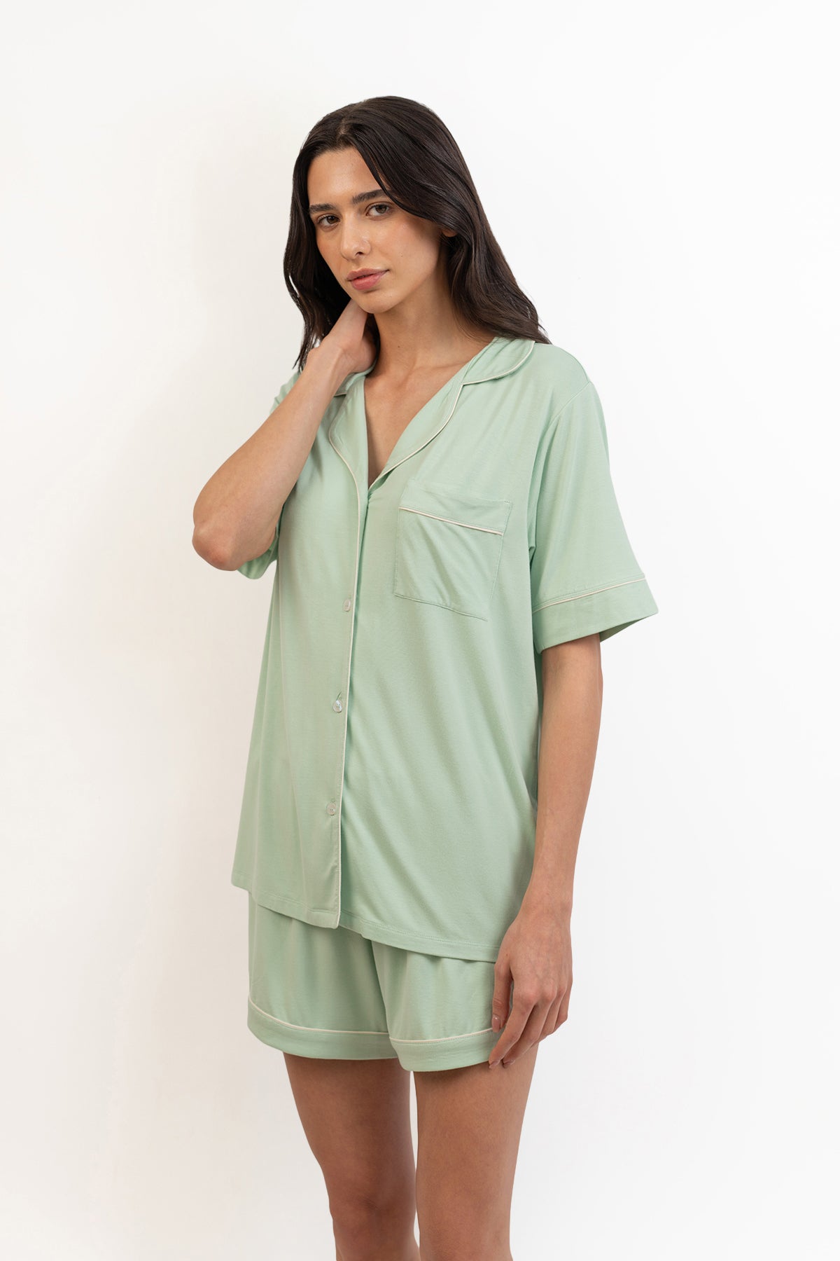Women’s Bamboo Short-Sleeve Pajama Short Set-Bh Green