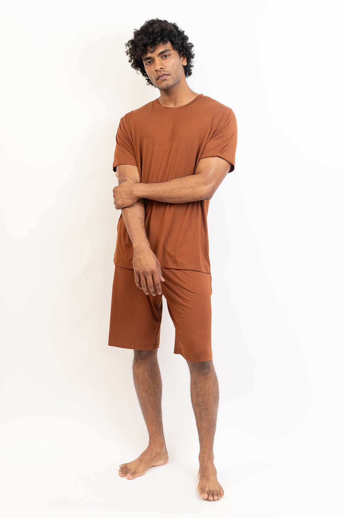 Men's short sleeves tee and shorts set-Chocolate