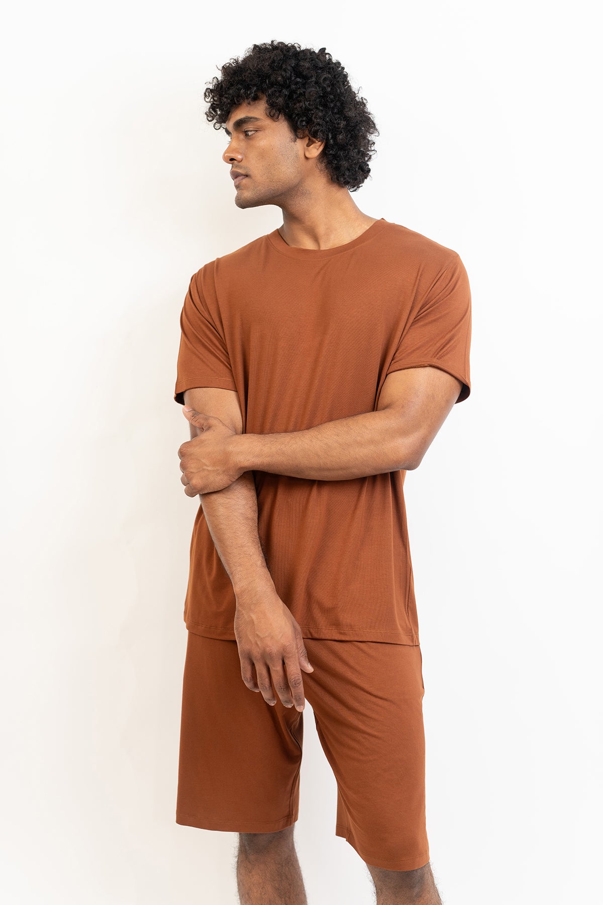 Men's short sleeves tee and shorts set-Chocolate