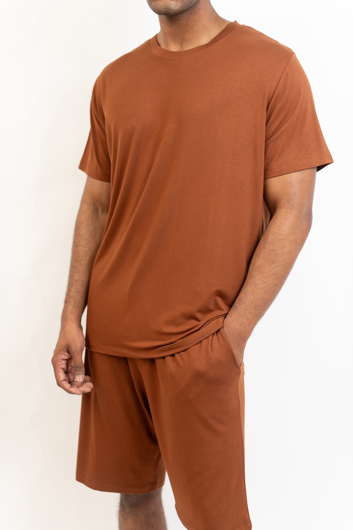 Men's short sleeves tee and shorts set-Chocolate