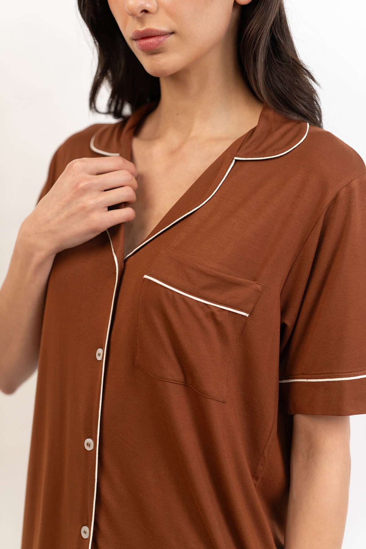 Women’s Bamboo Short-Sleeve Pajama Short Set-Chocolate