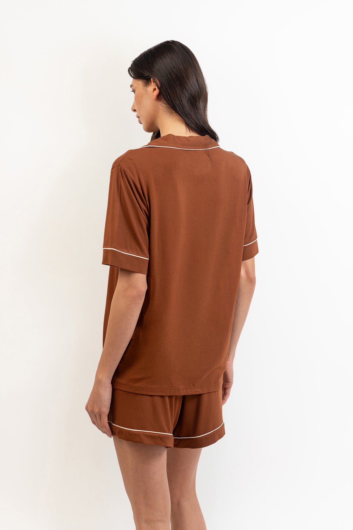 Women’s Bamboo Short-Sleeve Pajama Short Set-Chocolate