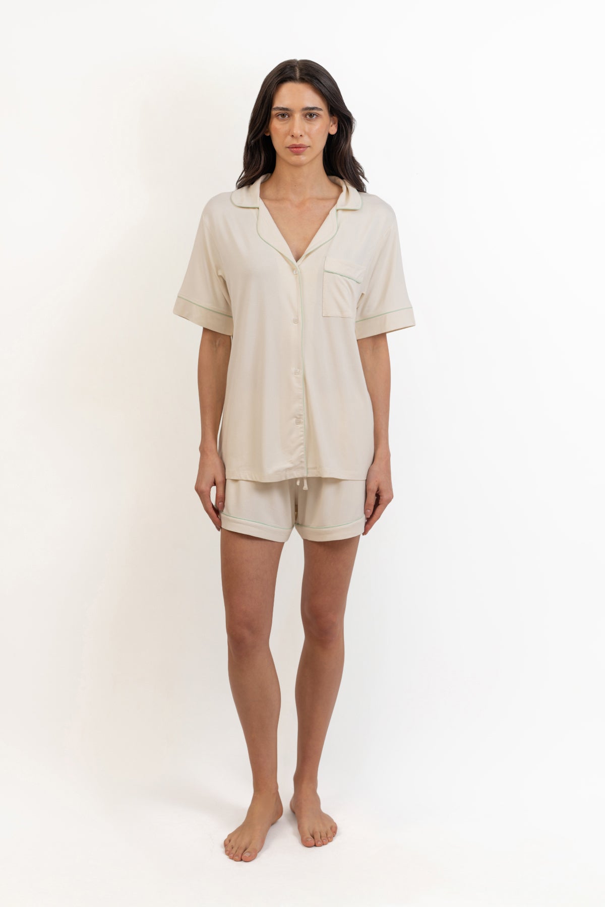 Women’s Bamboo Short-Sleeve Pajama Short Set-Cream