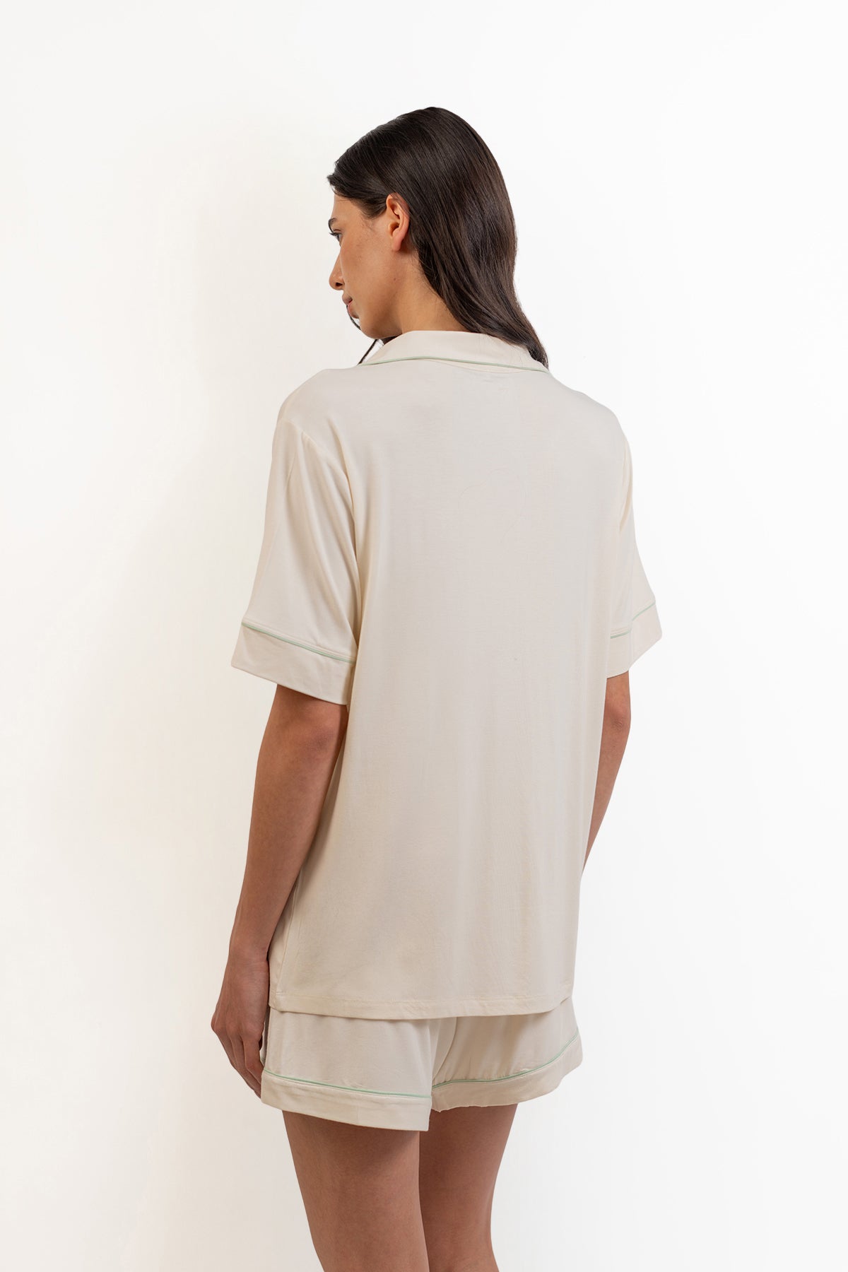 Women’s Bamboo Short-Sleeve Pajama Short Set-Cream