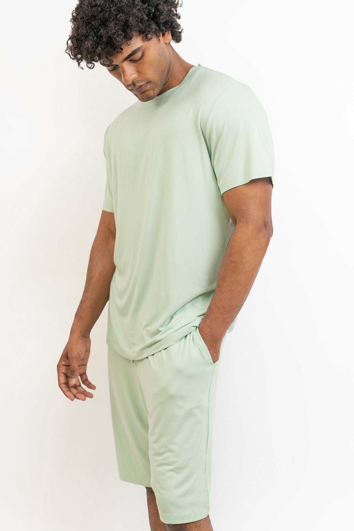 Men's short sleeves tee and shorts set-Bh Green