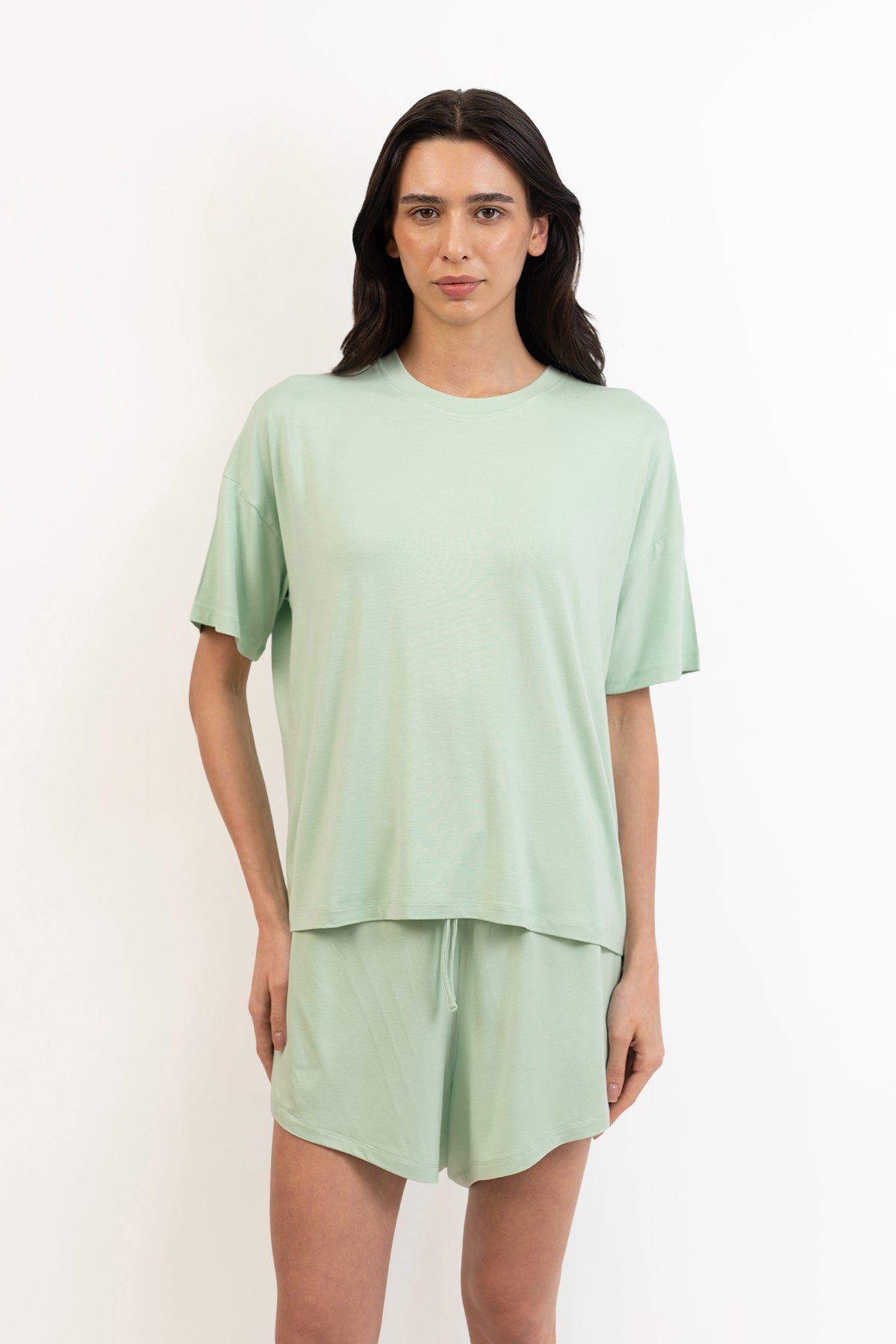 Women’s Bamboo Short-Sleeve Tee & lounge Short Set-Bh Green