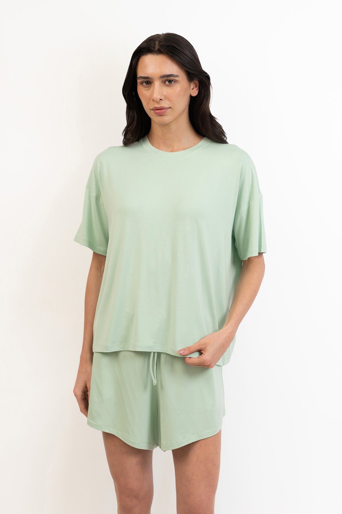 Women’s Bamboo Short-Sleeve Tee & lounge Short Set-Bh Green