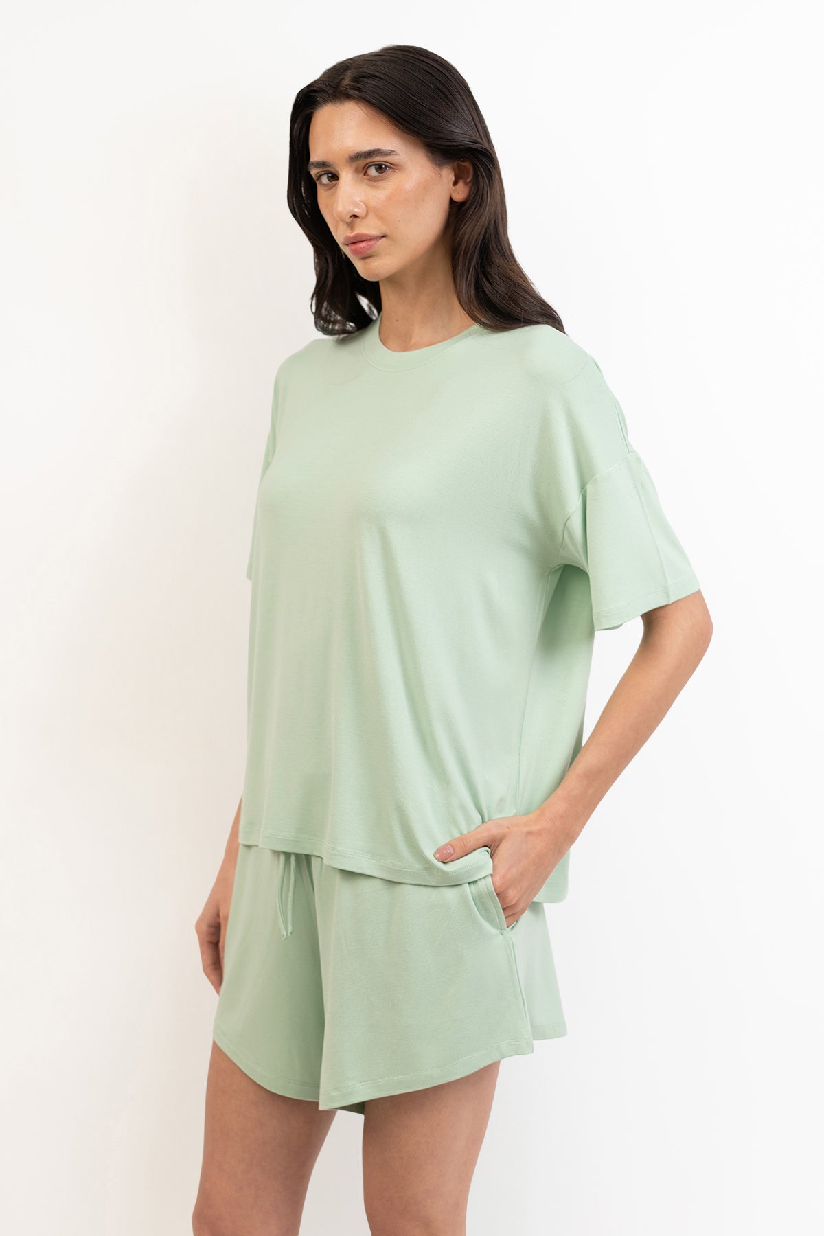 Women’s Bamboo Short-Sleeve Tee & lounge Short Set-Bh Green