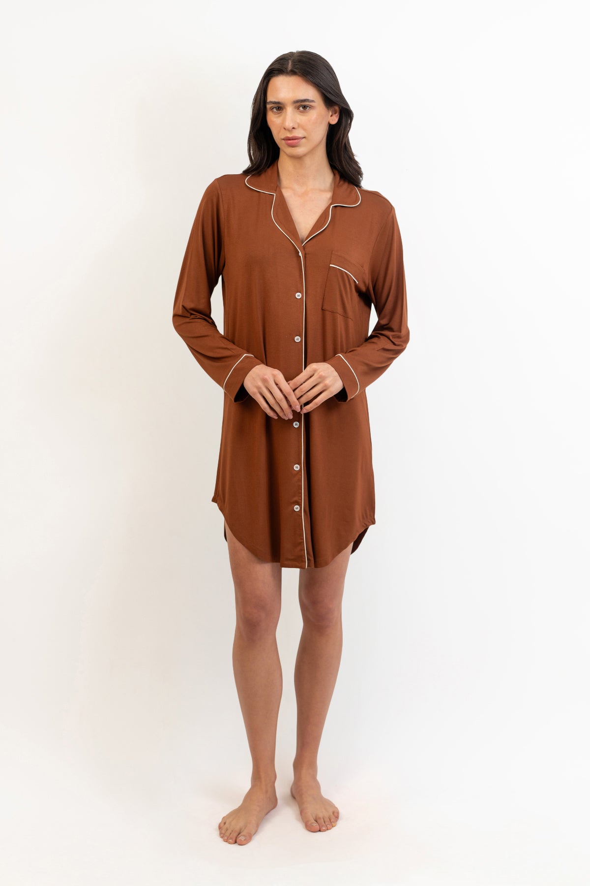Women’s Bamboo long sleeves sleepshirt-Chocolate