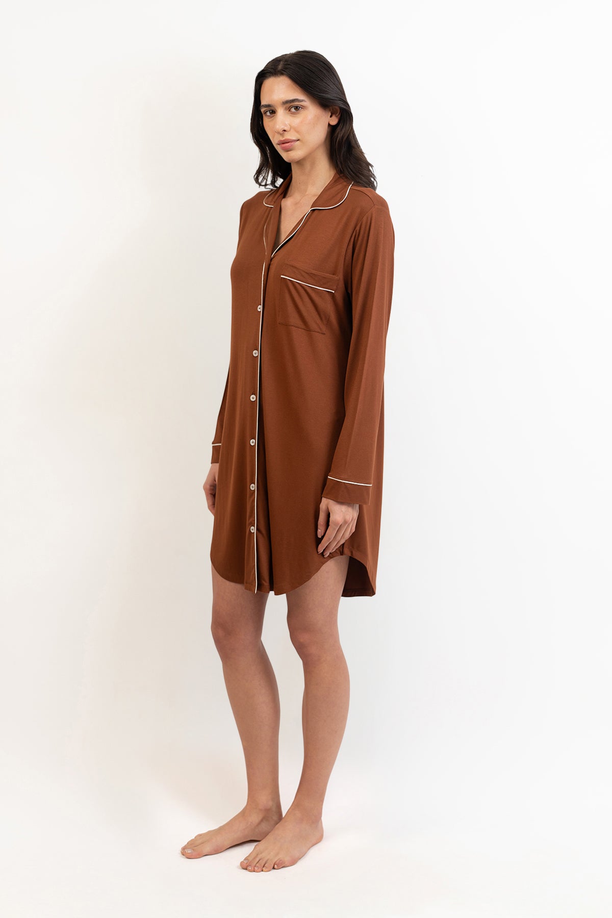Women’s Bamboo long sleeves sleepshirt-Chocolate