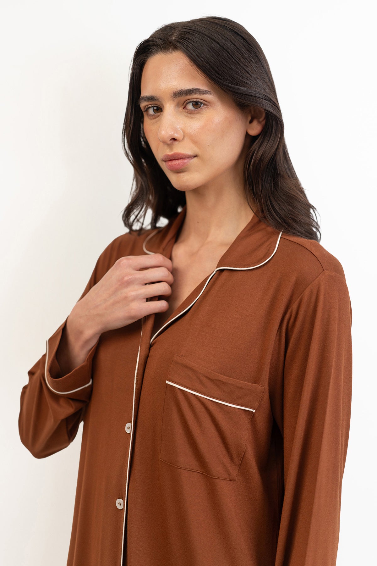 Women’s Bamboo long sleeves sleepshirt-Chocolate