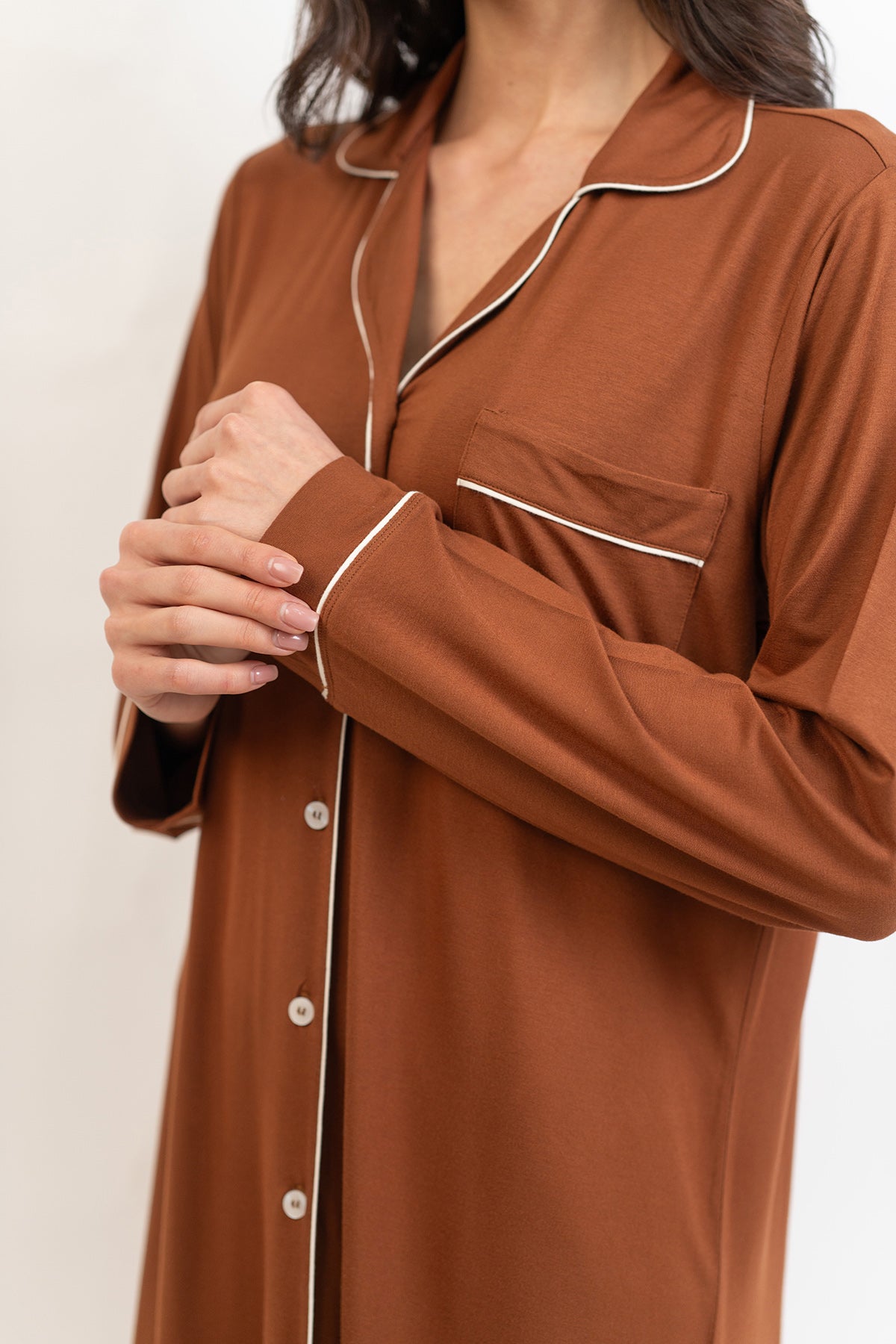 Women’s Bamboo long sleeves sleepshirt-Chocolate