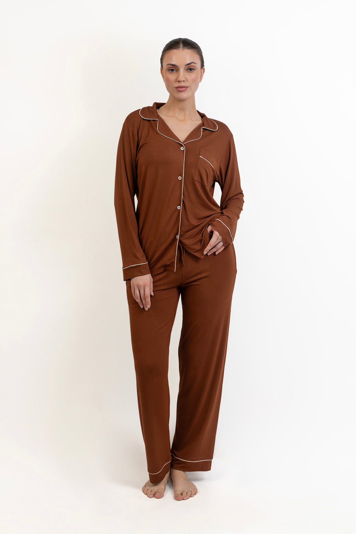 Women’s Bamboo long sleeves Pajama Set-Chocolate