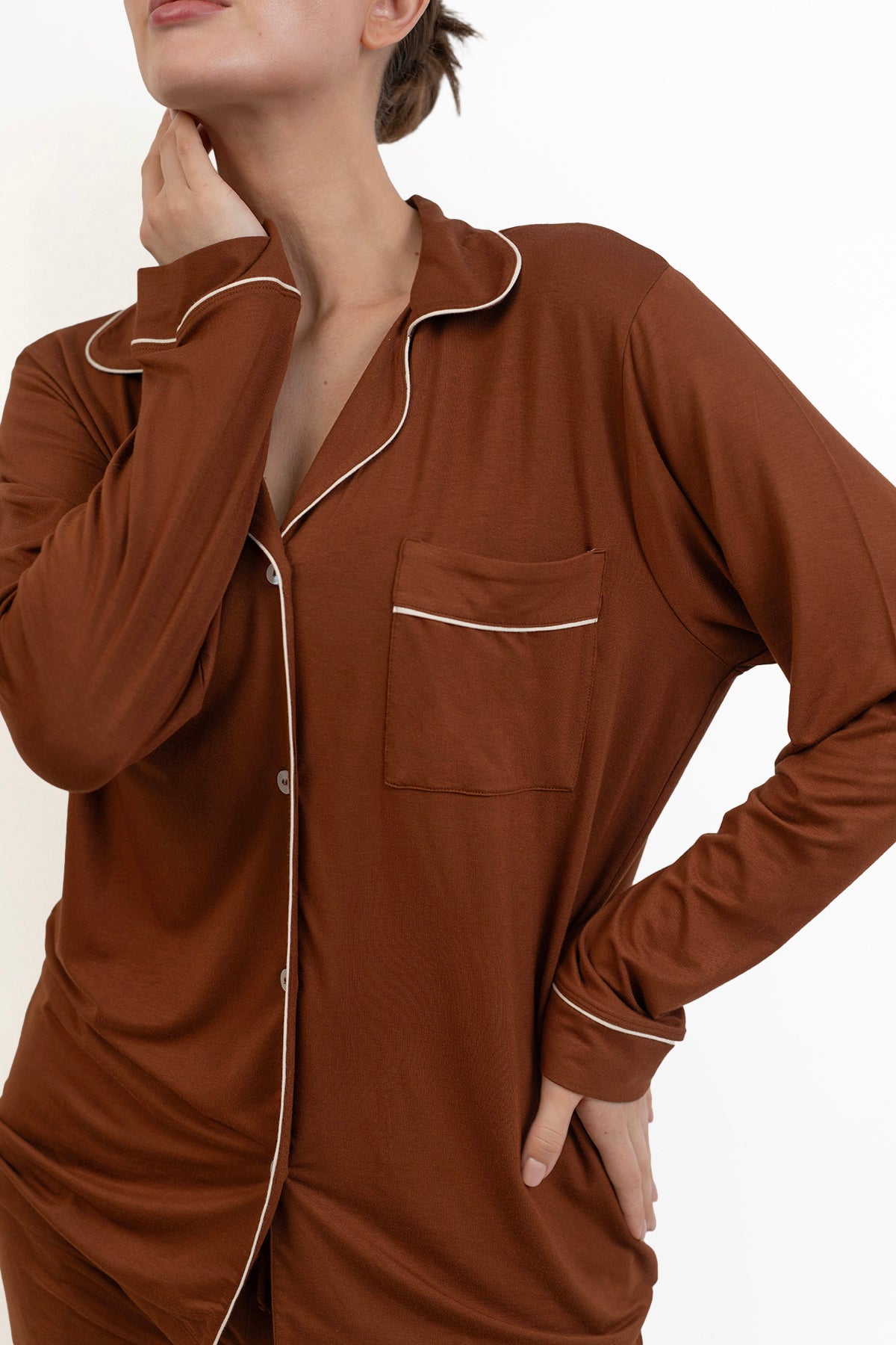 Women’s Bamboo long sleeves Pajama Set-Chocolate