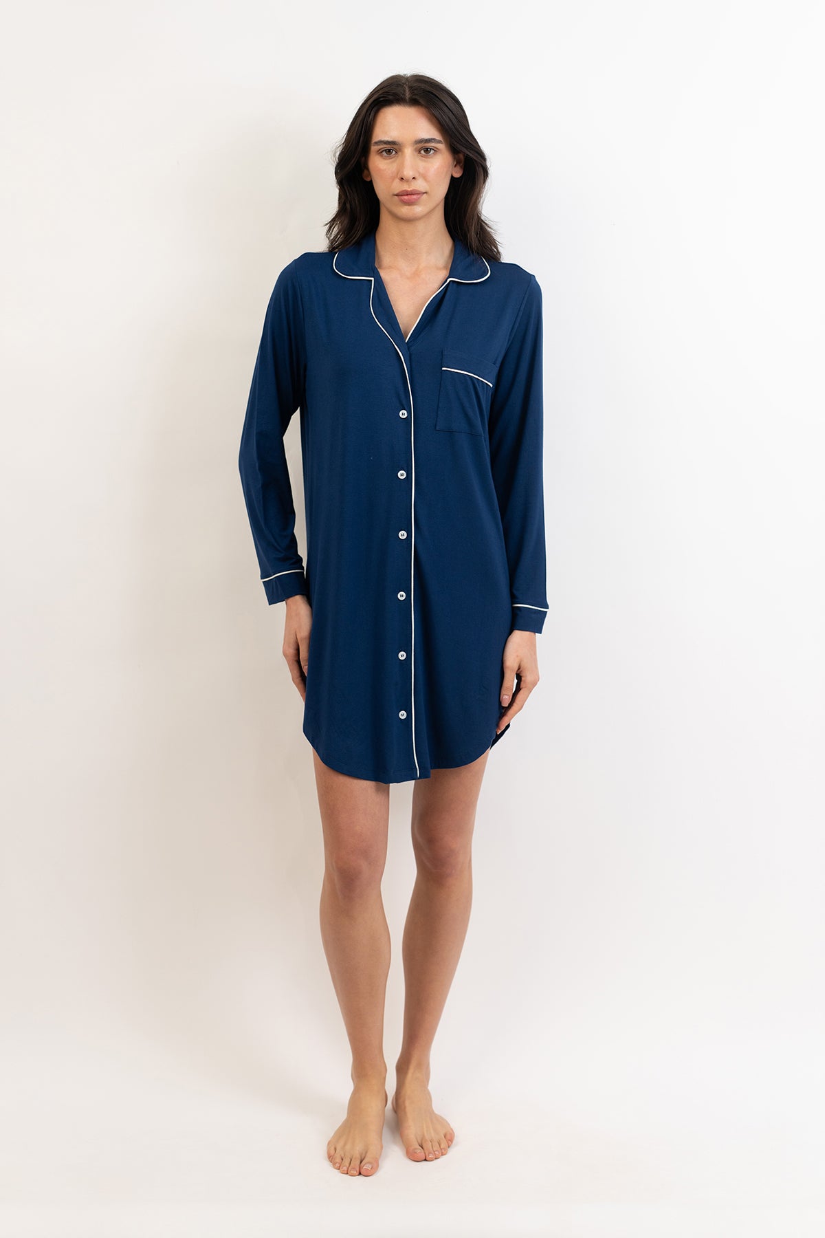 Women’s Bamboo long sleeves sleepshirt-Navy