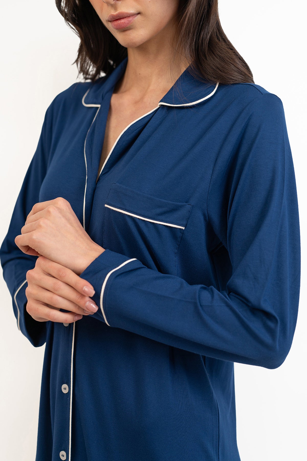 Women’s Bamboo long sleeves sleepshirt-Navy