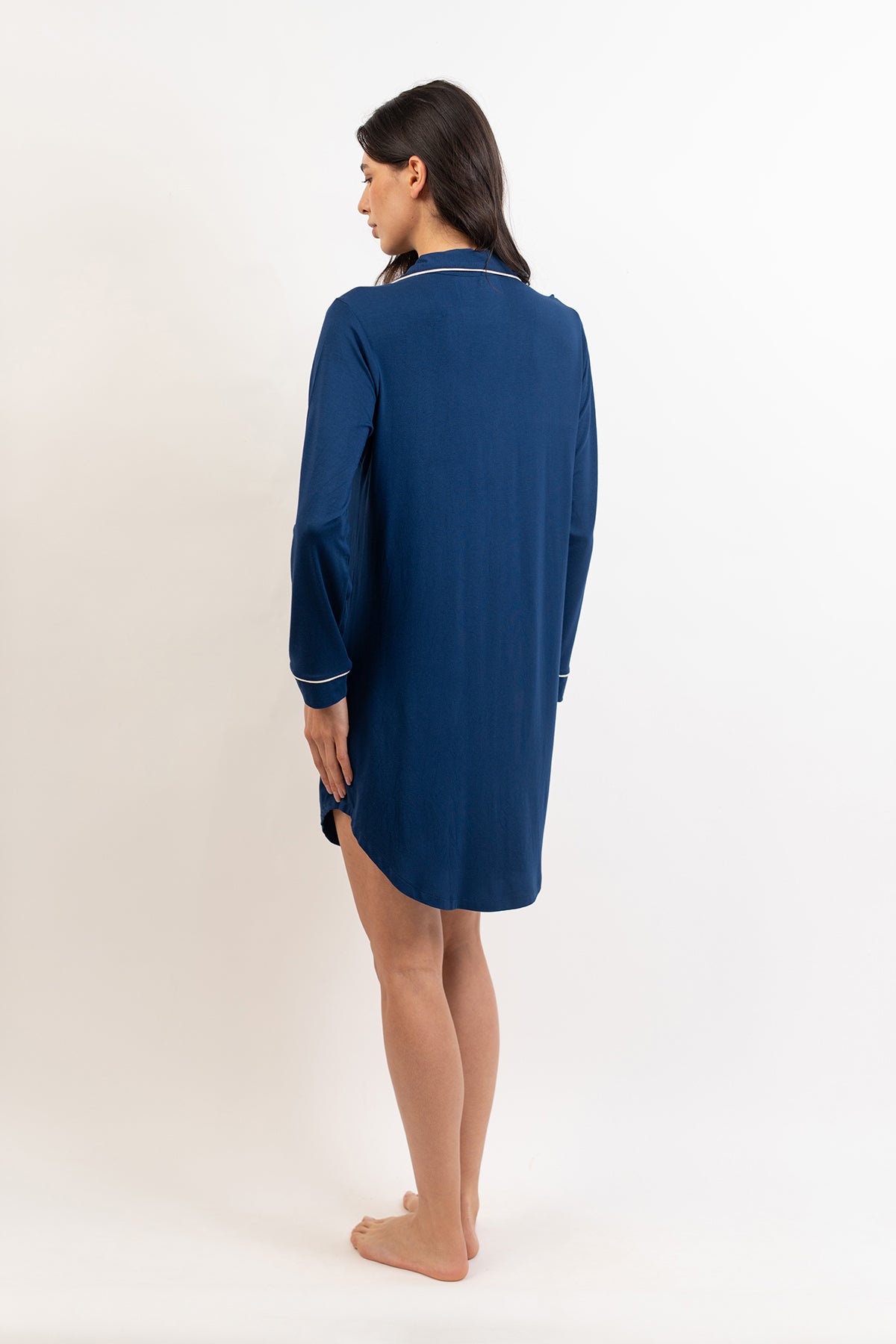 Women’s Bamboo long sleeves sleepshirt-Navy