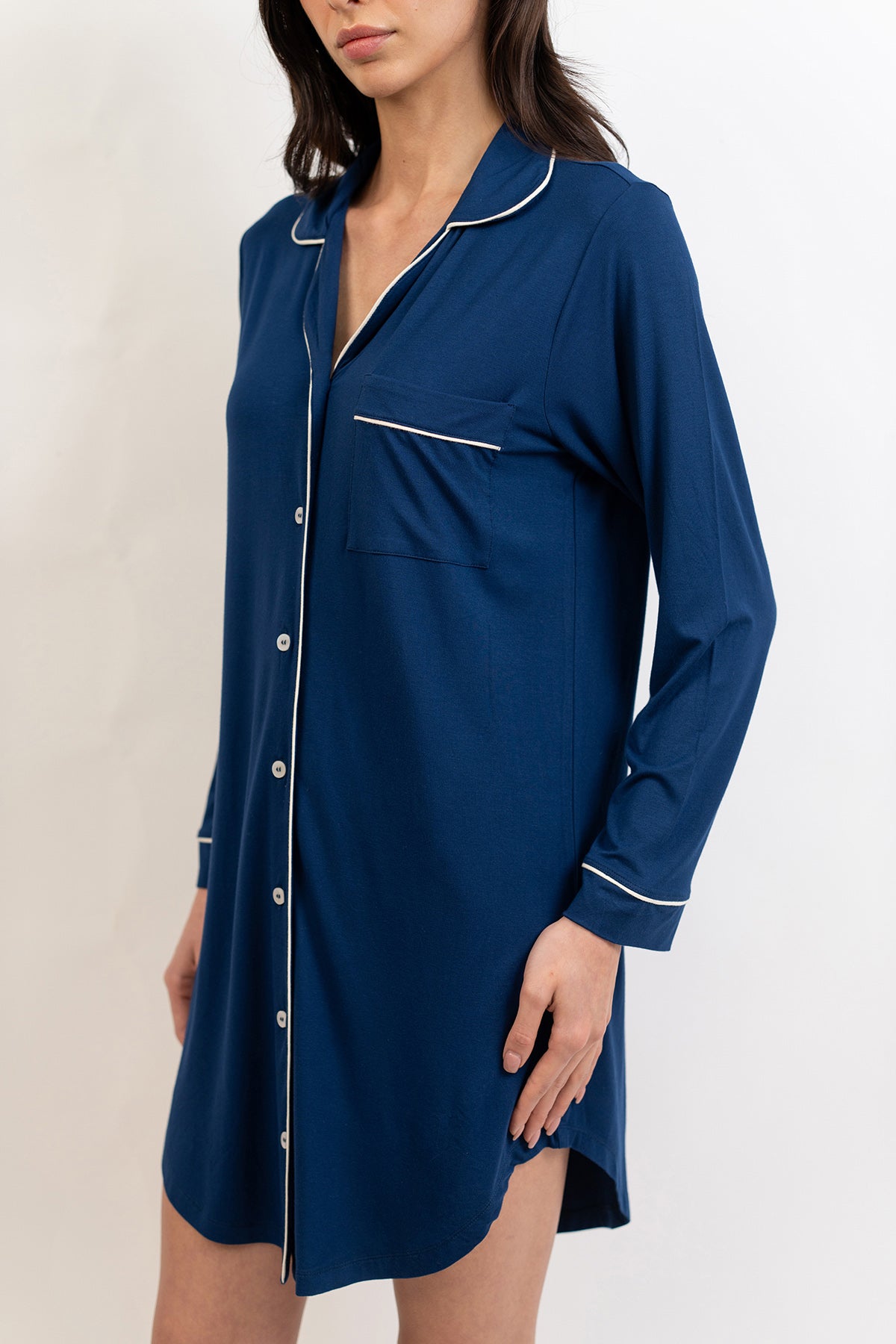 Women’s Bamboo long sleeves sleepshirt-Navy