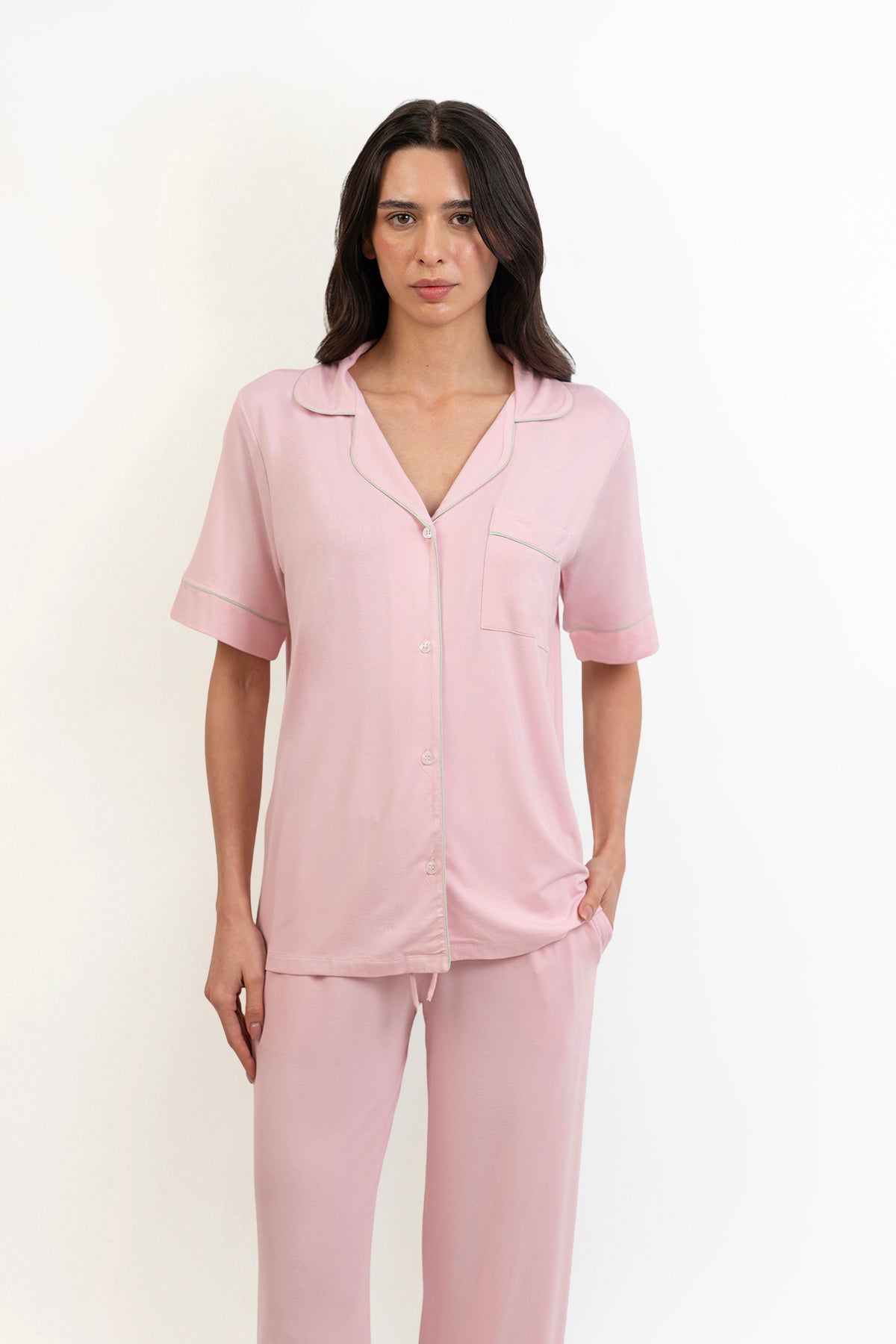 Women’s Bamboo short  sleeves Pajama Set-Pink