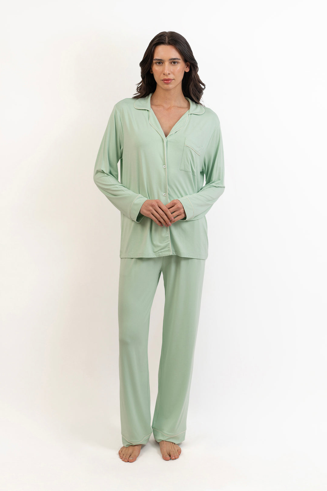 Women’s Bamboo long sleeves Pajama Set-Bh Green