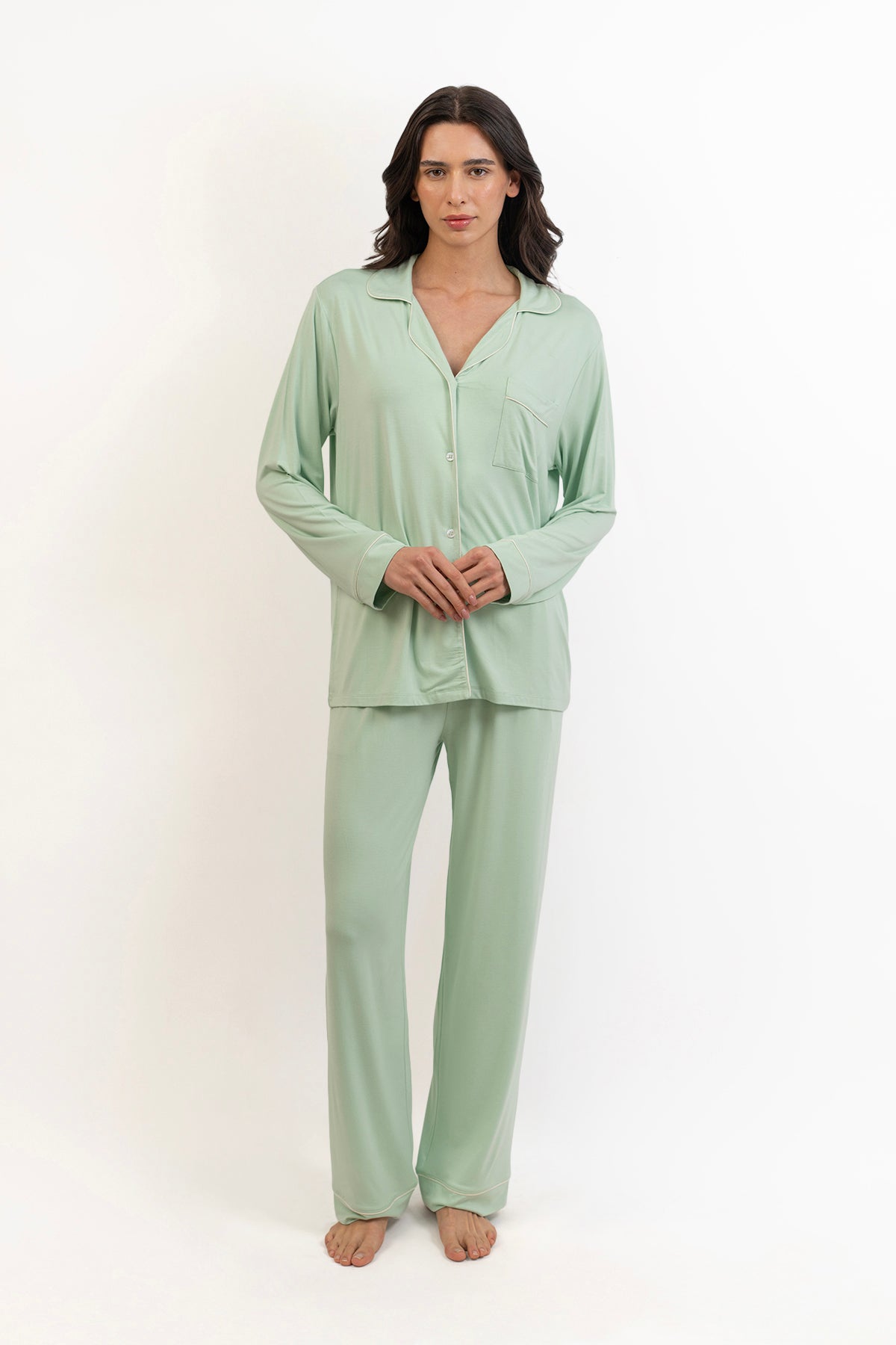 Women’s Bamboo long sleeves Pajama Set-Bh Green