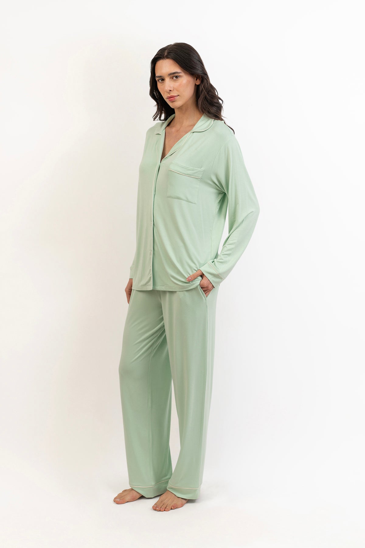 Women’s Bamboo long sleeves Pajama Set-Bh Green