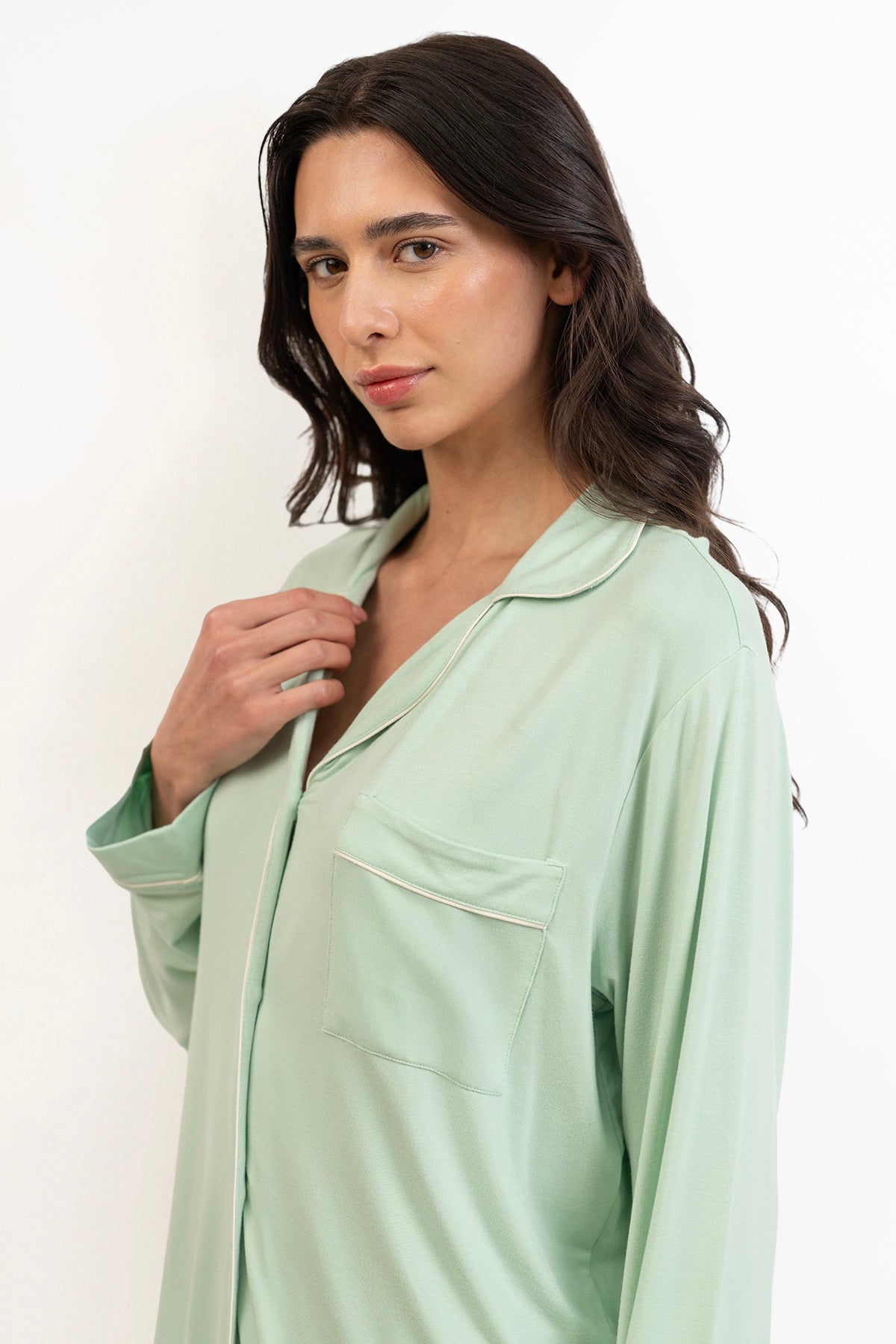 Women’s Bamboo long sleeves Pajama Set-Bh Green