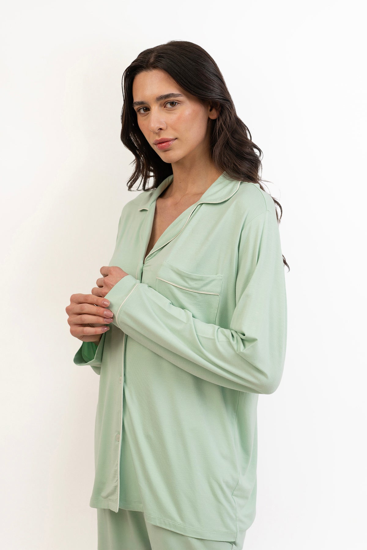 Women’s Bamboo long sleeves Pajama Set-Bh Green