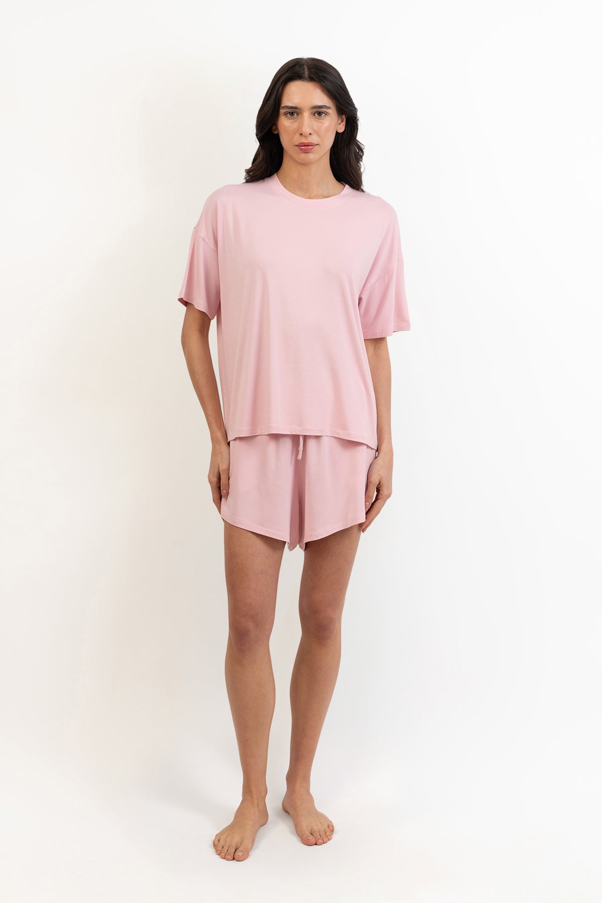 Women’s Bamboo Short-Sleeve Tee & lounge Short Set-Pink