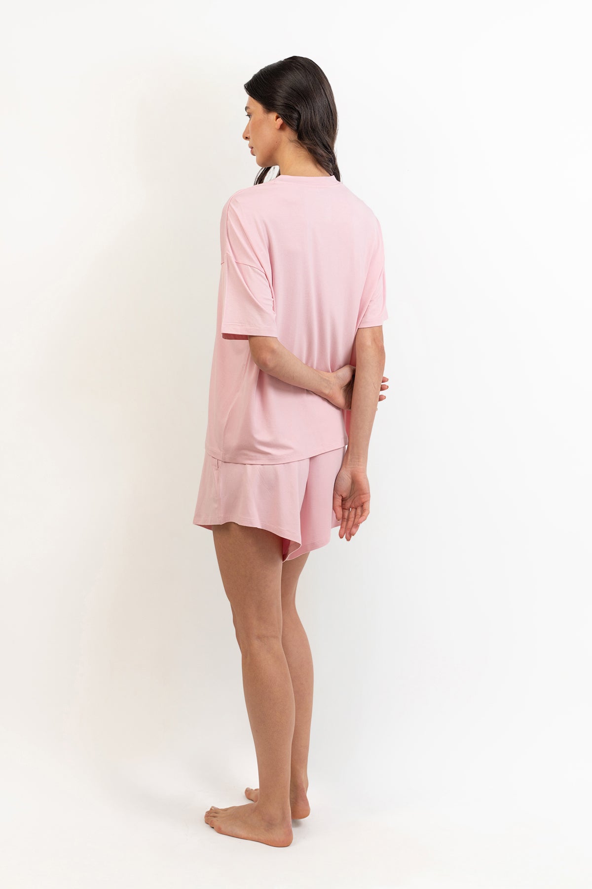 Women’s Bamboo Short-Sleeve Tee & lounge Short Set-Pink