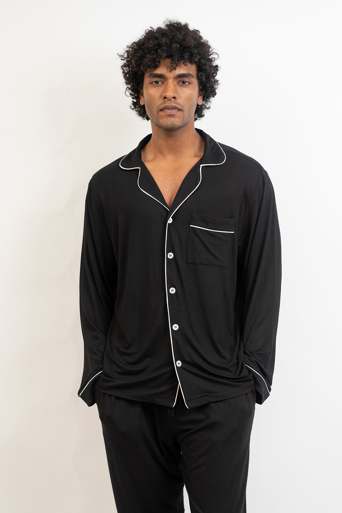Men's long sleeves button down Pajama set-Midnight